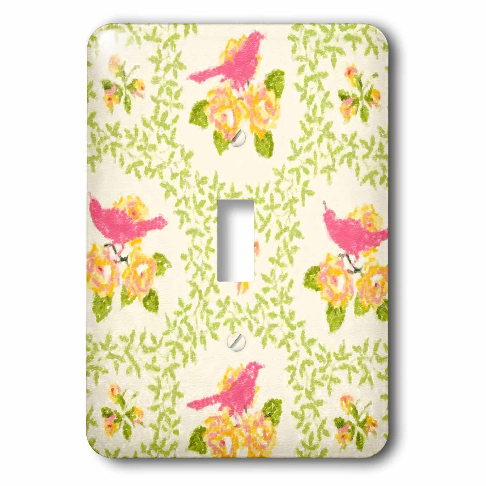 Interrupteur à bascule oiseau rose de 2,5 cm avec motif guirlande vintage