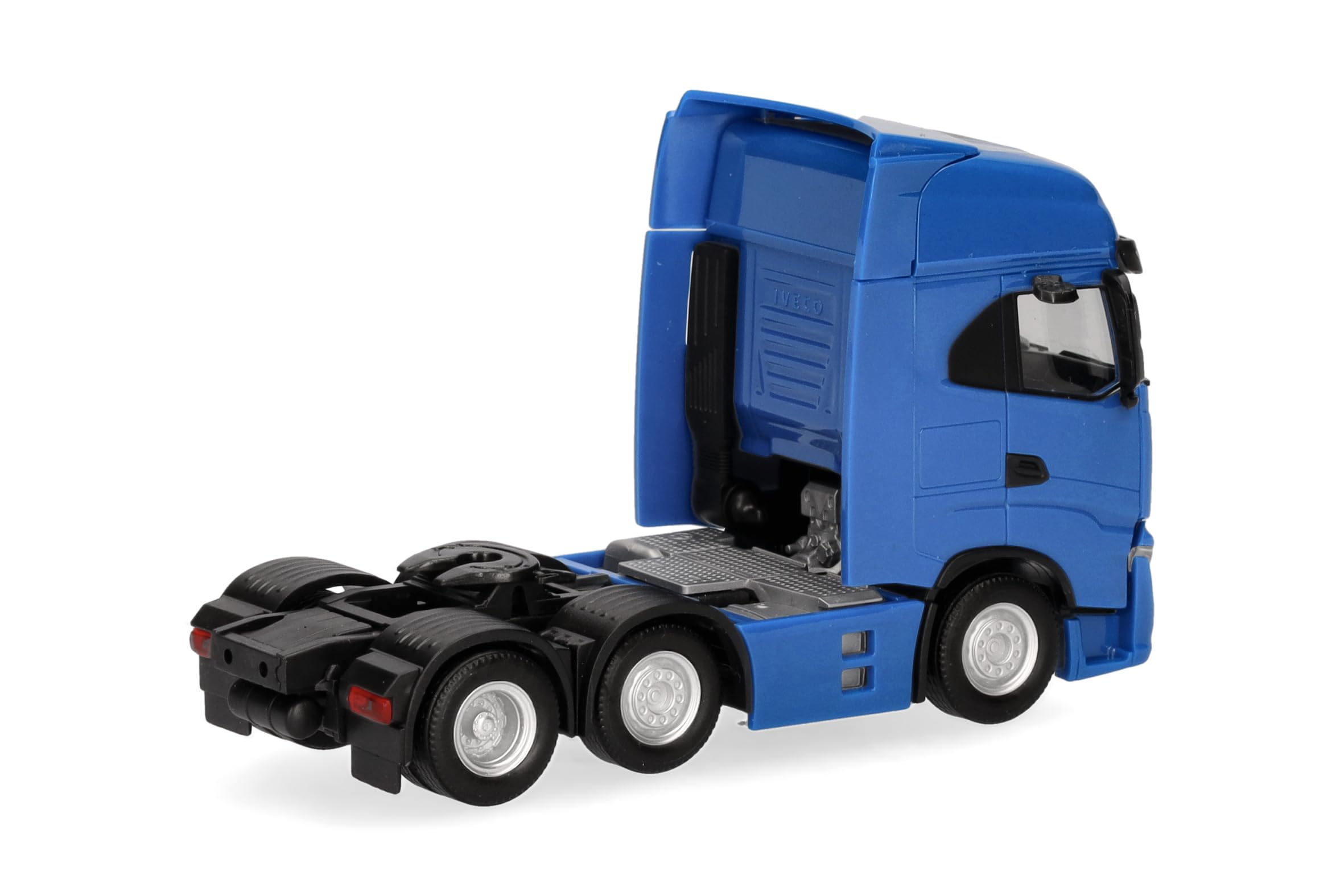 Herpa LKW Modell Iveco S-Way Zugmaschine 3achs (6x2), verkehrsblau, Miniatur im Maßstab 1:87, Sammlerstück, Made in Germany, Kunststoff, Blau