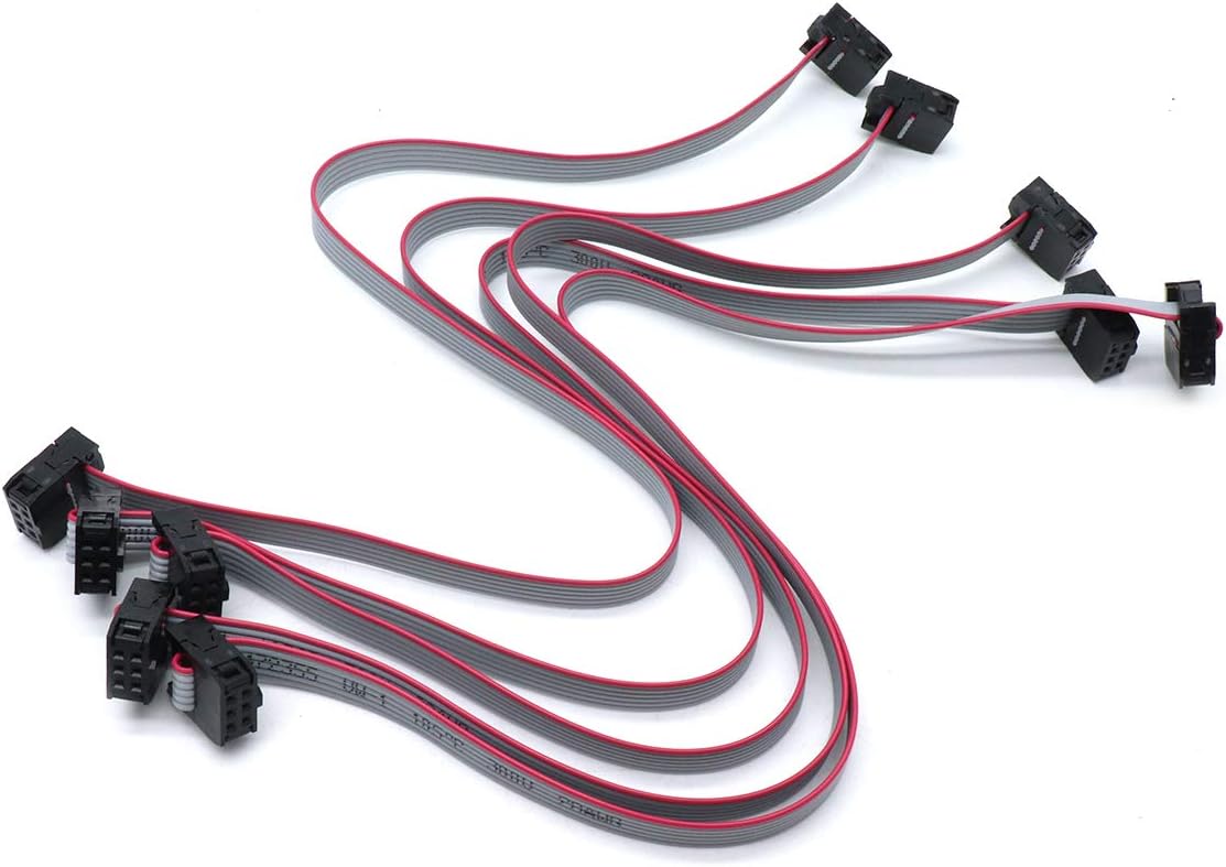 S SYDIEN 5Pcs Ribbon Cable with Black 2.54mm FC, 6 Pins F/F IDC Connector Flat Ribbon Data Cable, Dual Row 30cm Length