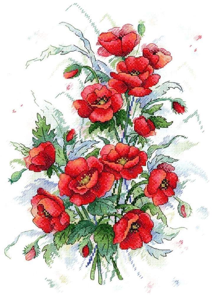 MP Studia Zestawy do haftu krzyżykowego dla dorosłych i początkujących, bukiet ognistych kwiatów, 33 x 23 cm