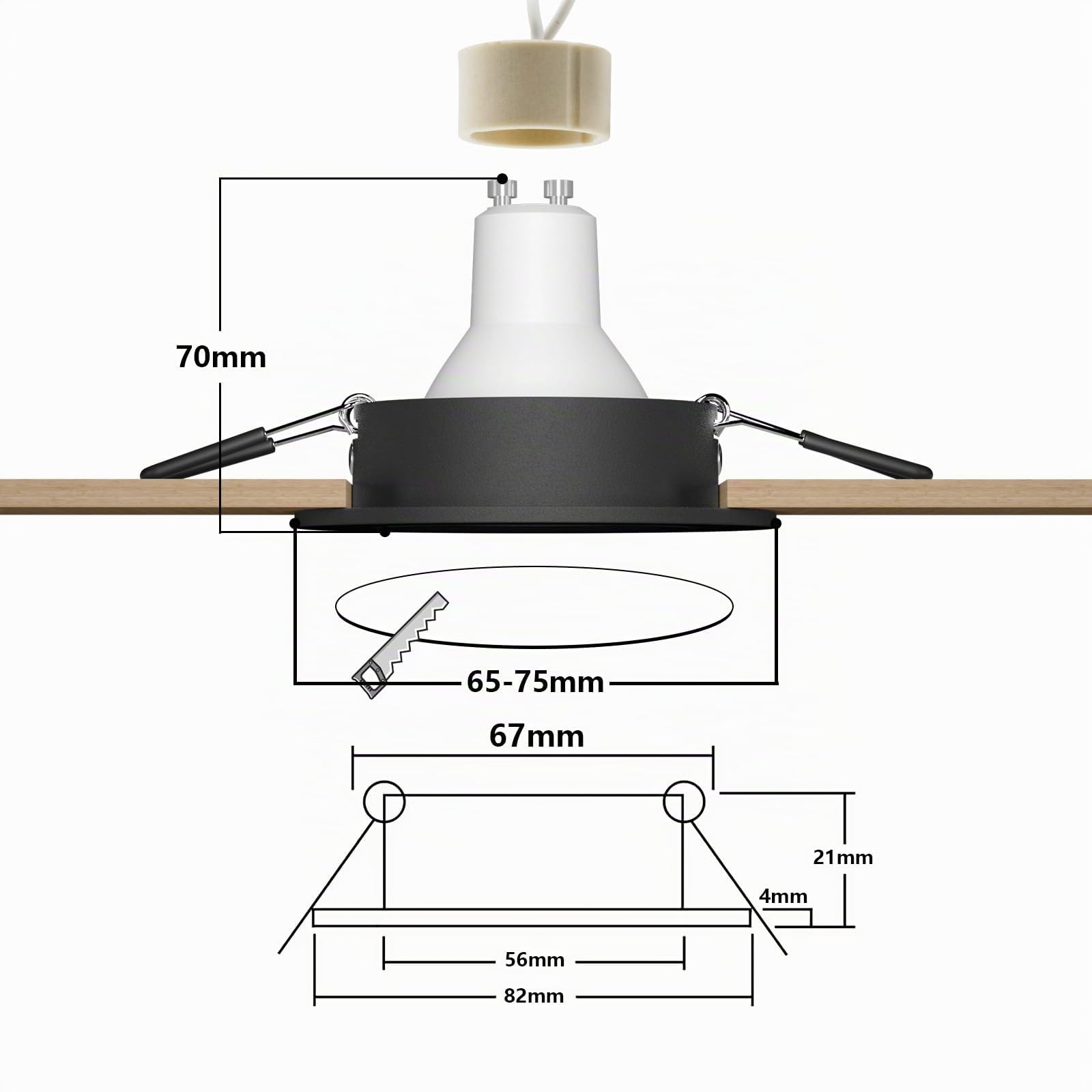 12er Einbaustrahler Rahmen Schwenkbar mit GU10 Fassung, Schwarz Einbaurahmen Aluminium Deckenspots, Rund Flach LED Spots Einbauspots Einbaustrahler 68mm lochmass für Decke 60-75mm 230V