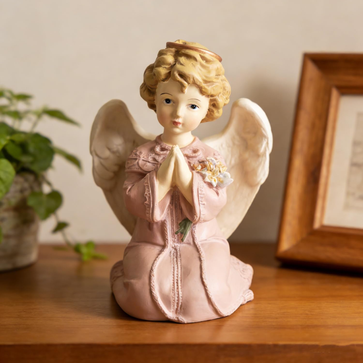 MeritMode Angel Figurine with Lily – Prayerful Resin Angel Statue, Sentimental Gift for Daughter, Spiritual Home Décor, 5.12" High, Meaningful Quote on Prayer, Gift for Religious Occasions
