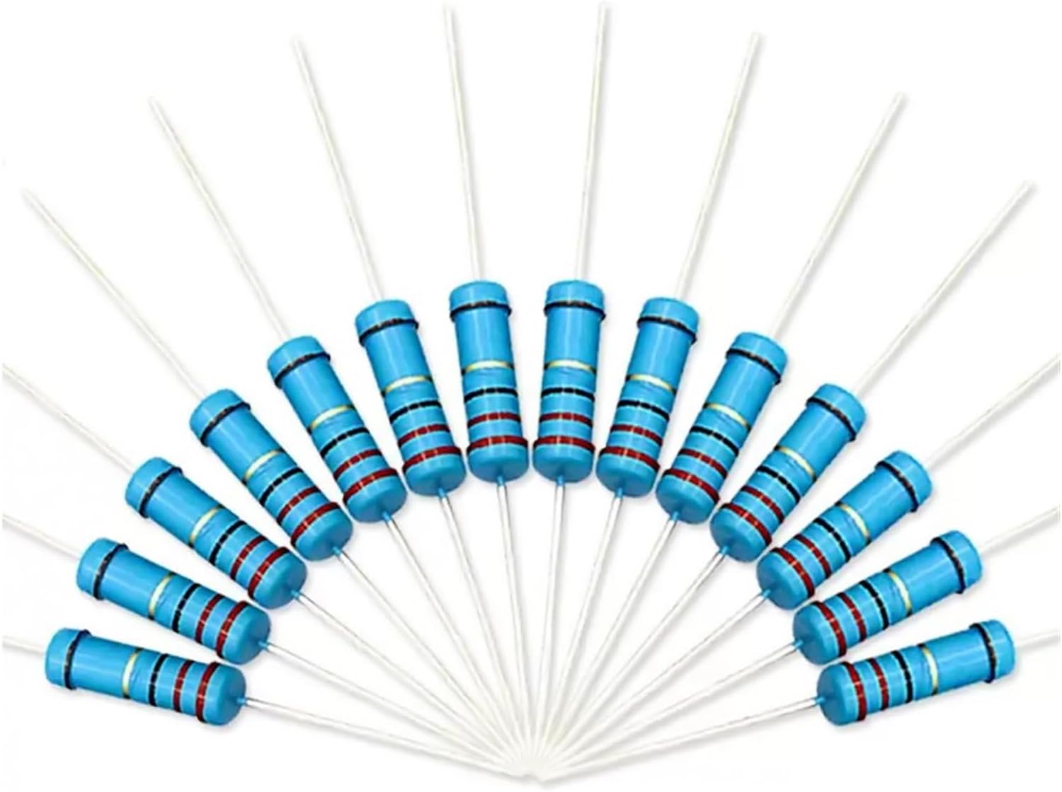 10pcs/Batch 3W Color Ring Metal Film Resistor 1% 1Ω 1.2 1.5 2 2.2 2.4 3 3.3 3.6 3.9 4.7 10 20 22 30 47 51 68 100K 220 330R M ohm (Size : 2R)