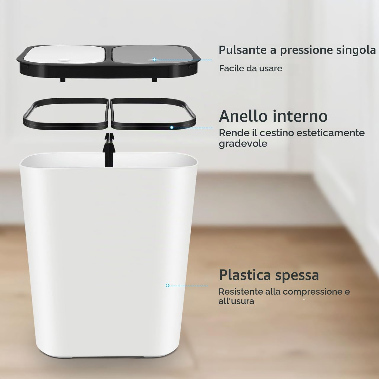 VICASKY Rifiuti Scomparto per Cucina Pattumiera per Differenziata Design Moderno Ufficio