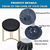 Vista 4 de Fundas de taburete redondas, paquete de 2 fundas de taburete redondas de poliuretano impermeables con bandas elásticas, fundas para sillas de bar