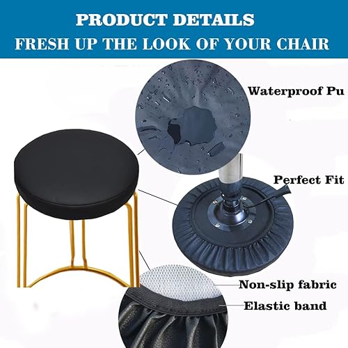 Miniatura 4 de HFCNMY Fundas de taburete redondas, paquete de 2 fundas de taburete redondas de poliuretano impermeables con bandas elásticas, fundas para sillas de