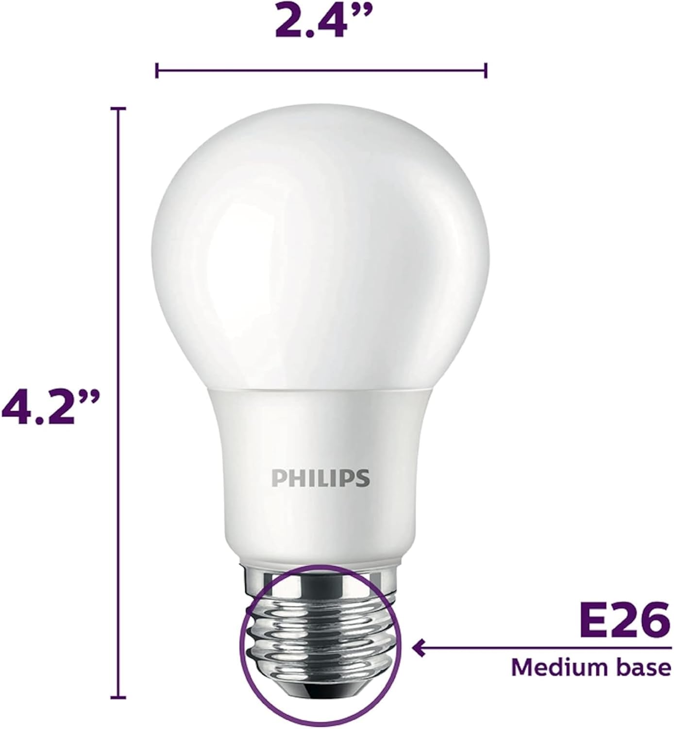 PHILIPS LED 60W A19 8-Pack Basic Daylight (5000K) 800 Lumen (9W = 60W) Frosted Flicker-Free Light Bulbs