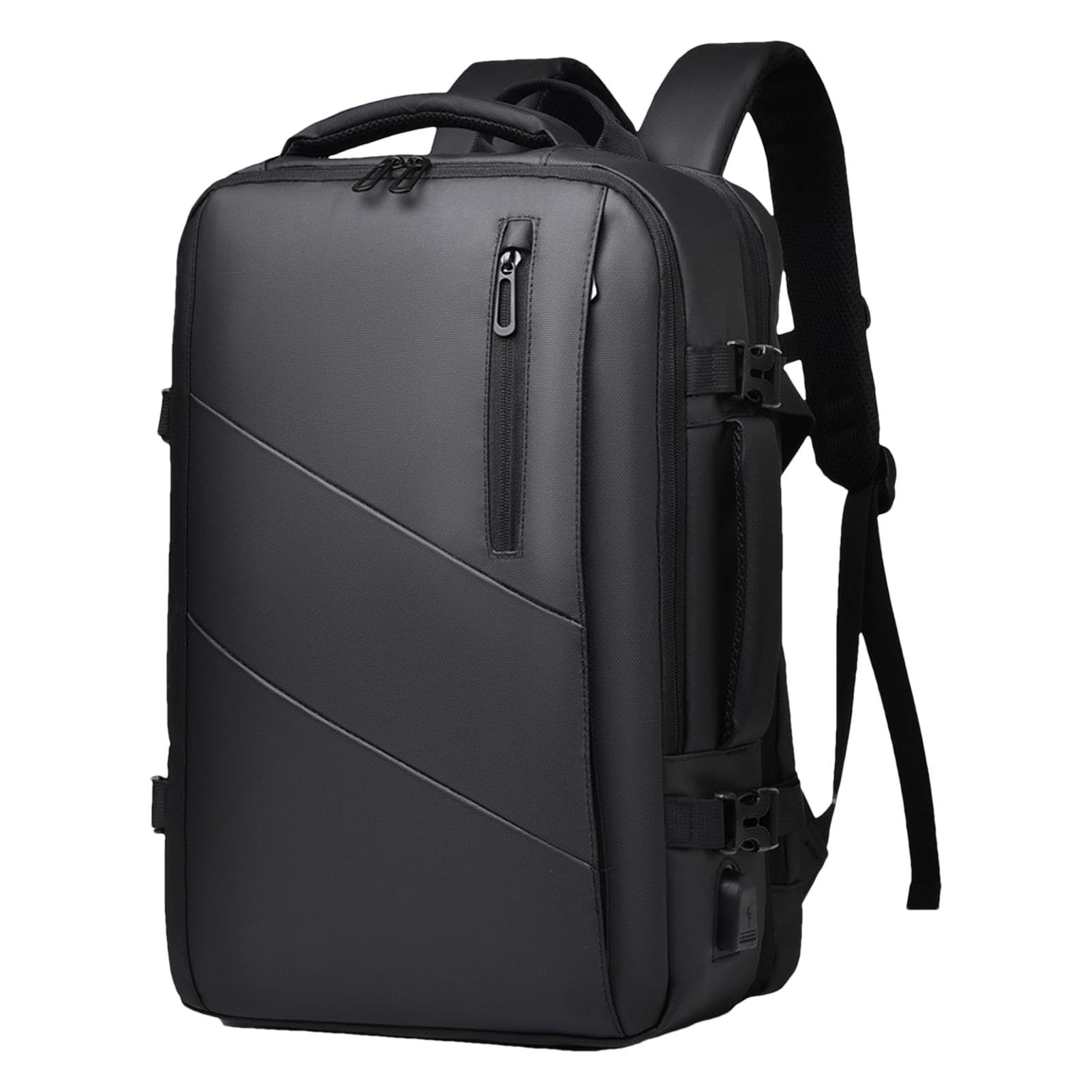 Mochila expandible para computadora portátil de negocios, mochila de trabajo con puerto de carga USB - Mochila de viaje negra | Mochila extra grande para ordenador portátil de viaje con