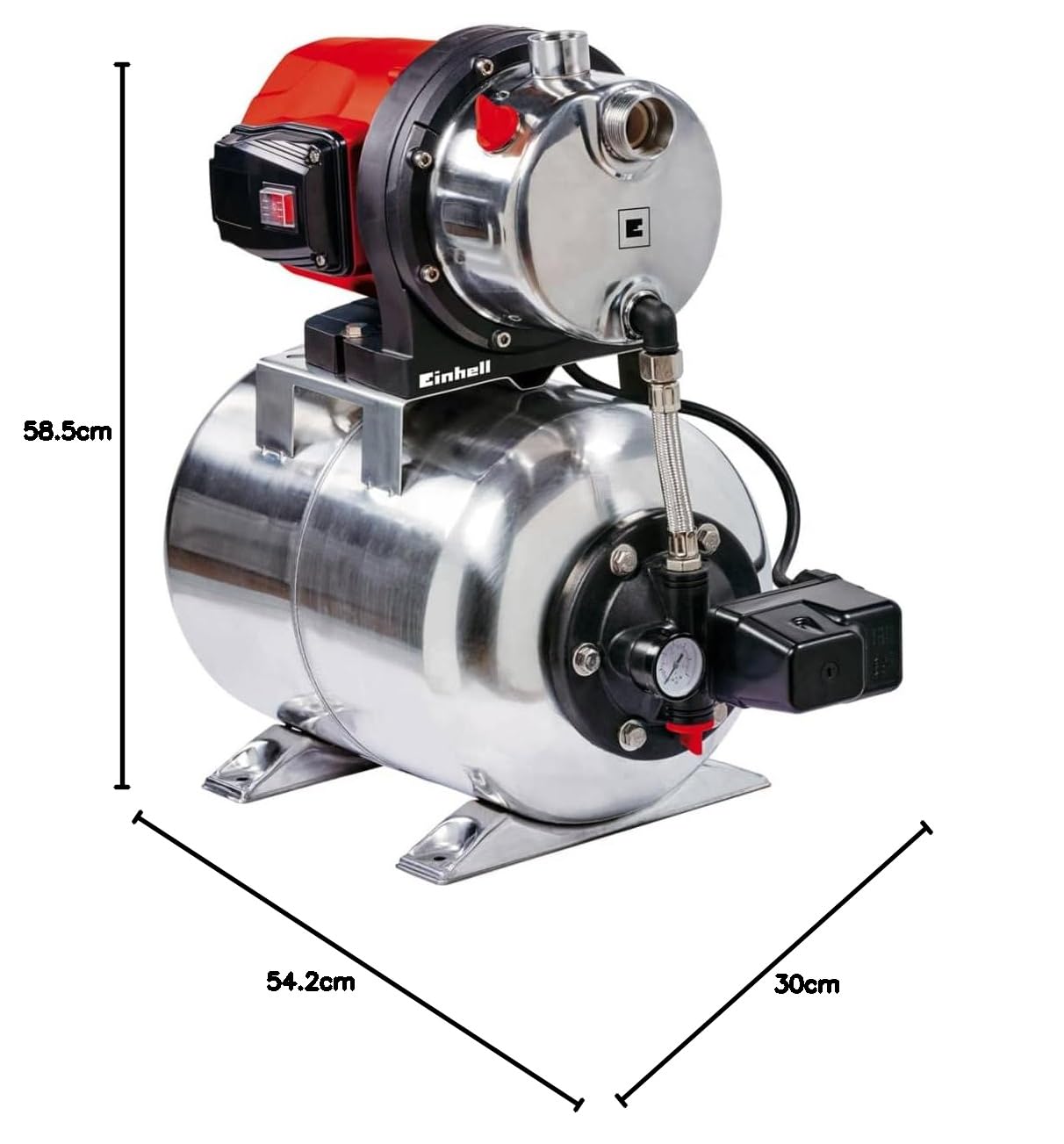 Einhell Hauswasserwerk GC-WW 1250 NN (1200 W, max. 5 bar, 5000 L/h Fördermenge, max. 50 m Förderhöhe, wartungsfreier Motor, Wasserablassschraube, 20 L Edelstahldruckkessel)
