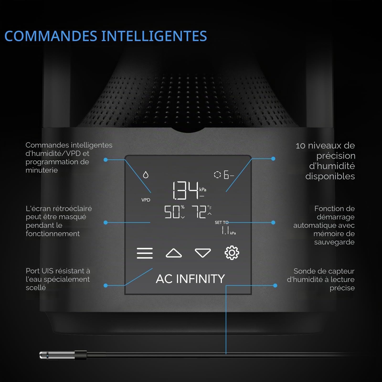 AC Infinity Cloudforge T3 Humidificateur de plantes 4,5 l avec commandes d'humidité VPD, vaporisateur de précision à 10 niveaux, tuyau de ciblage extensible et joint anti-fuite pour tentes de culture