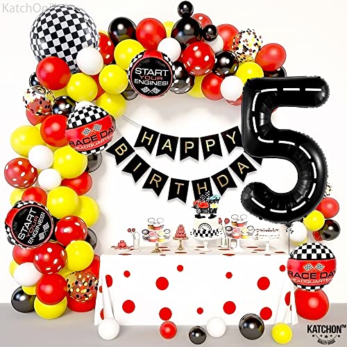 Image of KatchOn, Number 5 Race Car Black Balloon - Giant 40 Inch, Party Supplies, Hotwheel Birthday Decorations, Unisex, All Ages, 3 Pieces | Hotwheel Birthday Decorations, Unisex, All Ages, 5th Birthday Decorations for Boys, 5 Happy Anniversary Decorations
