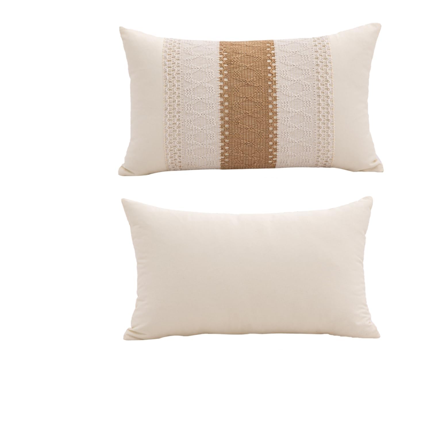 Boho Striped Lumbar Pillow Cover 12x20 Inch - Beige & Brown Decorative Throw Pillow Case(Beige and Brown Striped 1PC)