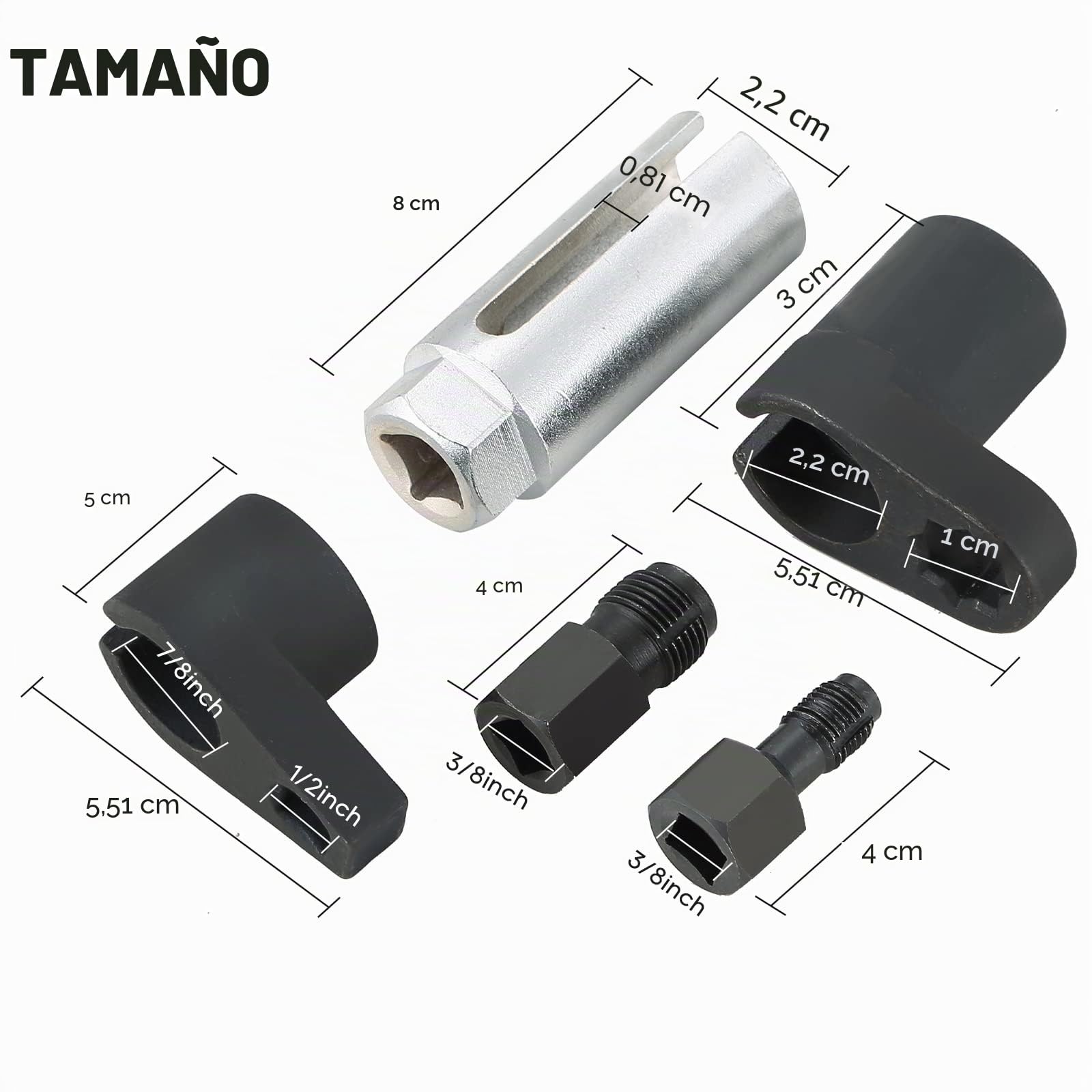 ATPEAM Juego de 5 llaves para sondas lambda, sonda lambda con tuercas de 22 mm y reparación de roscas para M12/M18, 1/2'' y 3/8''