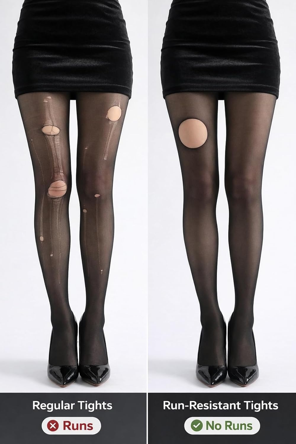 20D Black Sheer Tights for Women Control Top Pantyhose Not Rip with Reinforced Toes - Image 2