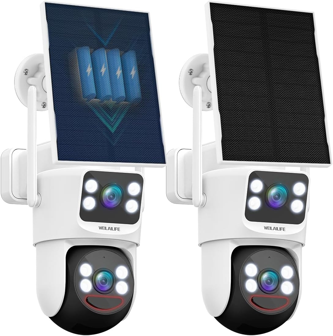 WEILAILIFE 【Auto Tracking & 2-Way Audio】 4MP Solar Powered Extend PTZ Camera, Wireless Outdoor Security Cameras, WiFi Home Video IP Camera(2 Pack)