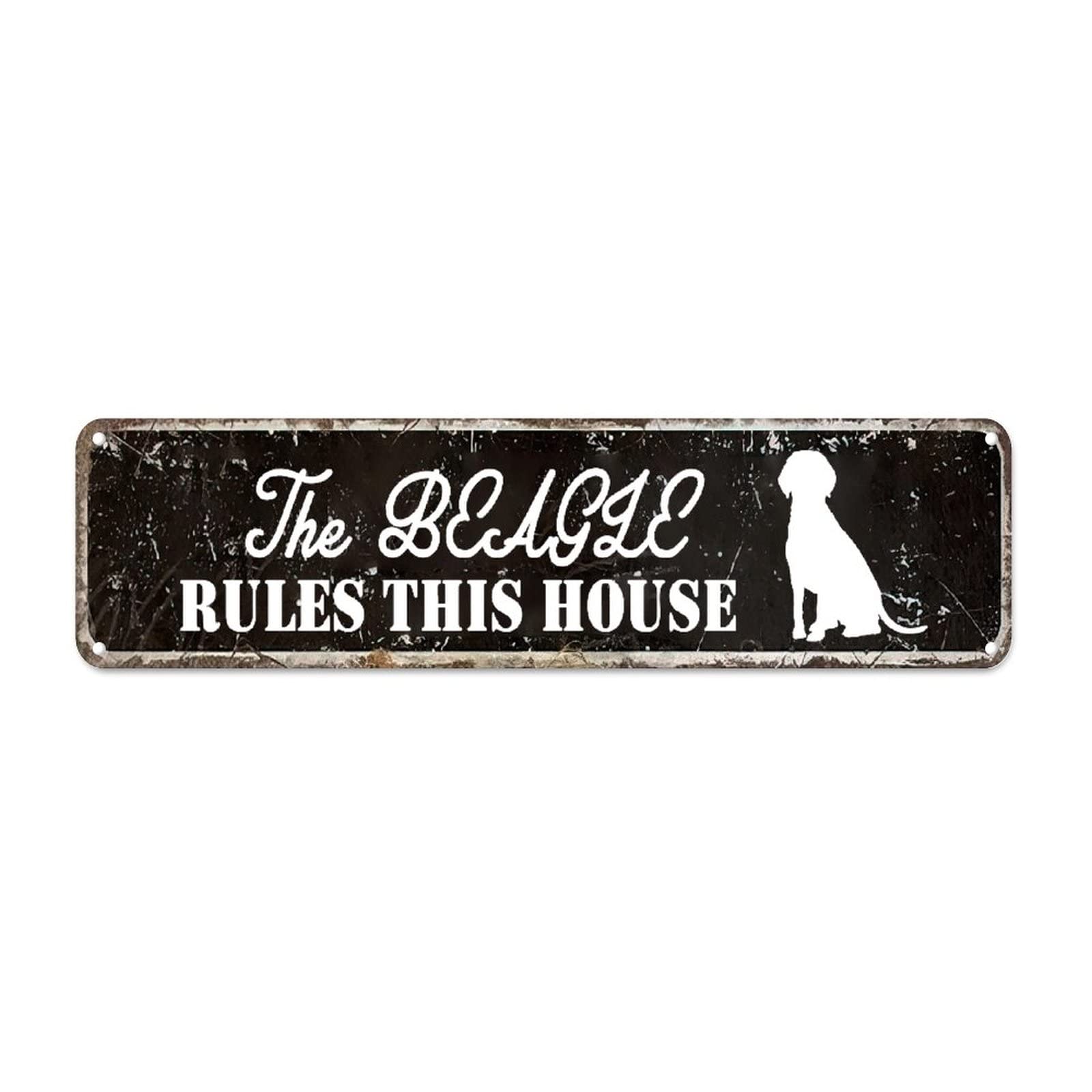 The Beagle Rules This House Retro Tin Signs Aluminum Metal Sign Funny for Home Kitchen Garden Wall Yard Coffee Decor 4x16 Inch