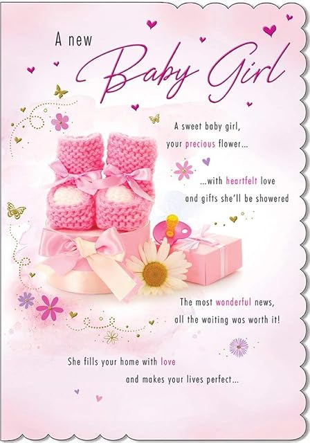 Piccadilly Greetings A20195Traditional Baby Card Baby Girl - ,pink - 9 x 6 inches