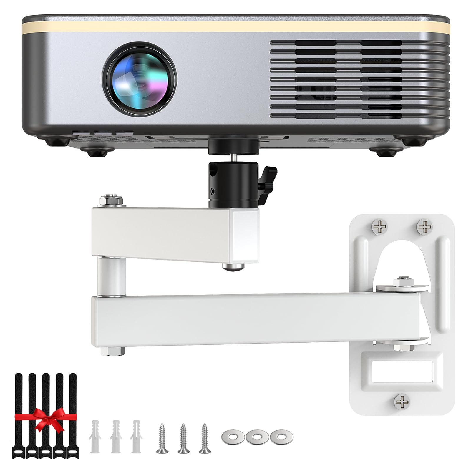 Photo 1 of DAWASAPAT Universal White Projector Mount, Foldable, Adjustable Tilt & Swivel, 360Adjustable, Wall Mount, Supports Projectors Up to 6.6 lbs