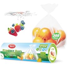 Teivio 360 Count 12" x 16" Plastic Produce Bags on A Roll, Clear Kitchen Disposable Plastic Food Storage Bags for Bread Fruit Vegetable and Meat