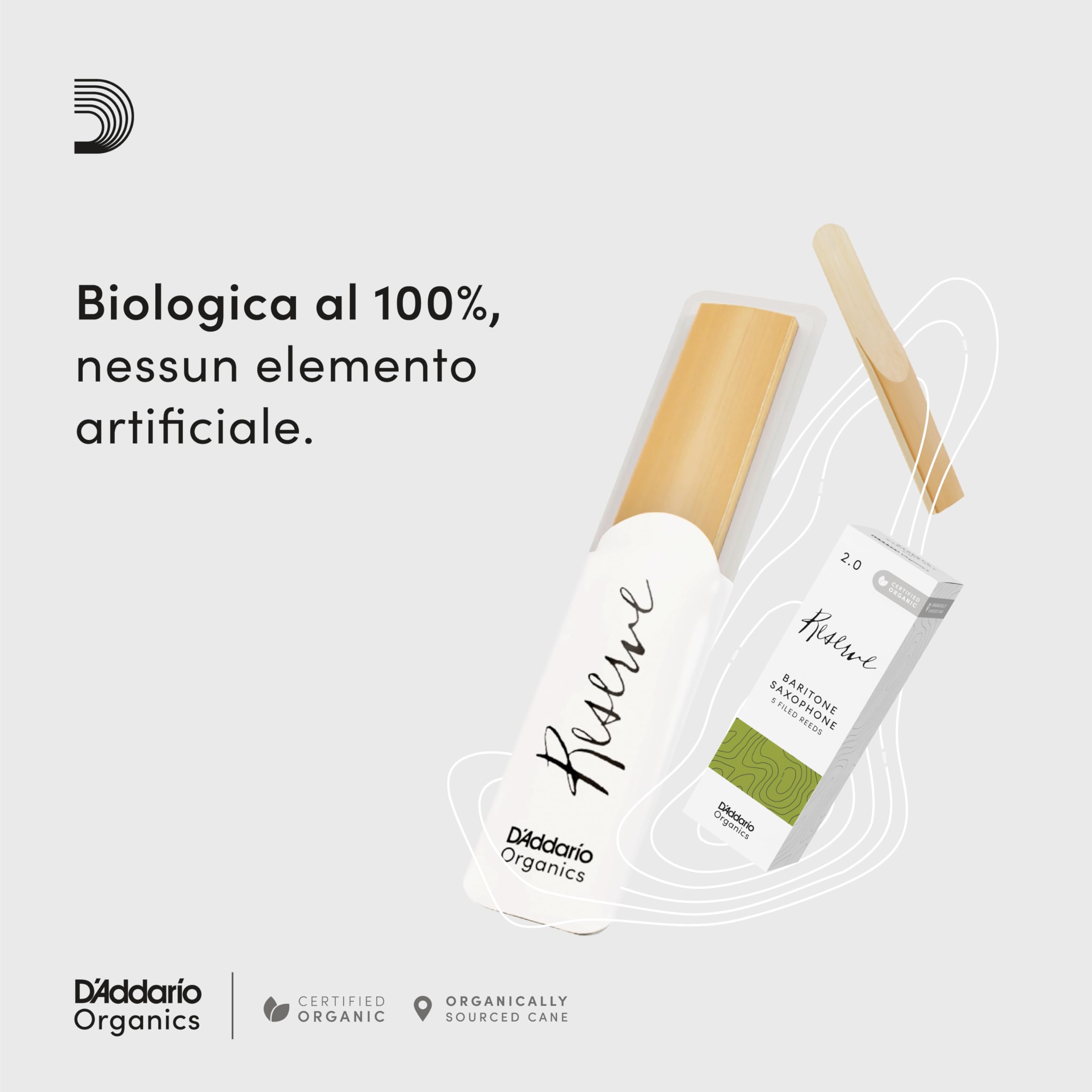 D'Addario Organic Reserve Baritone Ance per Sassofono - Ance per Sax - La prima e unica Ancia Biologica - 3.0 La Forza, 10 Pacchetto