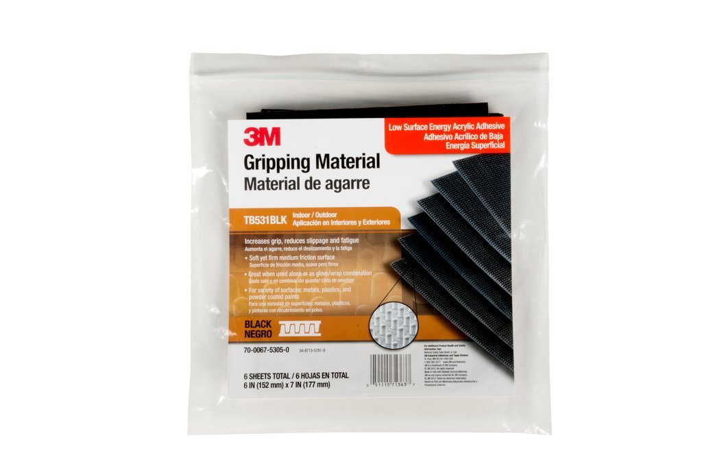 3M Gripping Material TB531BLK, Black, 6 in x 7 in, 6 sheets per bag