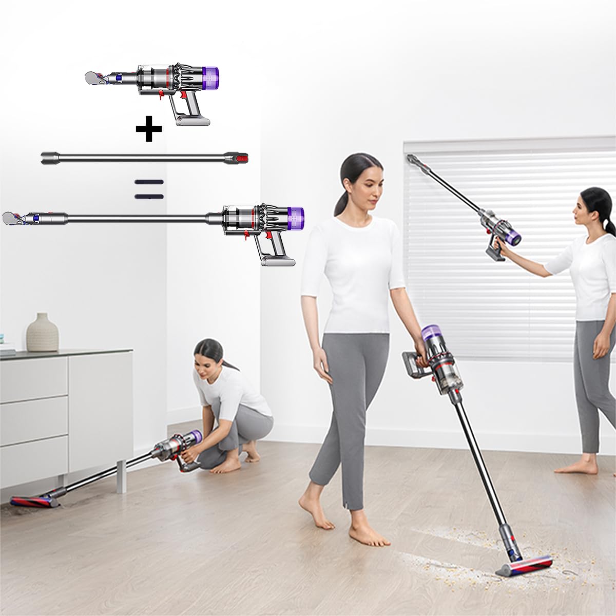 Tube Extension pour Dyson V12 Detect Slim Aspirateur, Tube Rallonge de Rechange pour Dyson V10 Digital Slim, Tige Rigide Télescopique avec Dégagement Rapide Baguette Accessoire, 74cm - Gris