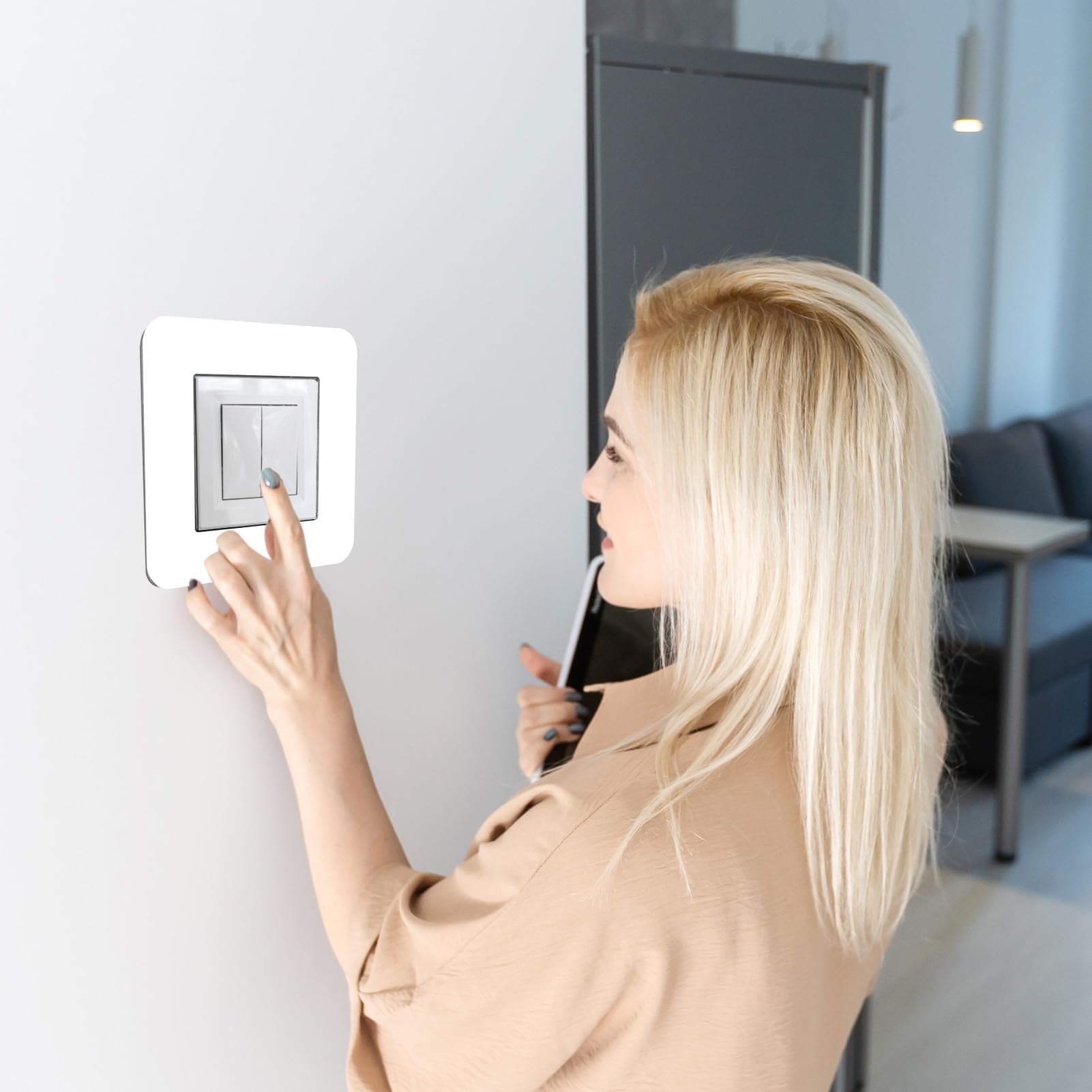Marco para Interruptor de Luz, 2 Piezas Blancas de 3.38 Pulgadas Autoadhesivas Placas de Cubierta para Interruptor de Luz Forma Cuadrada Acrílico Cubiertas Individuales para Interruptor de Luz