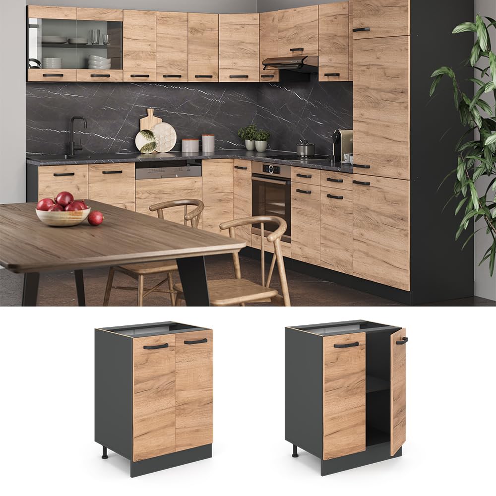 Vicco Mueble bajo de Cocina R-Line, Roble Dorado/Antracita, 60 cm sin encimera