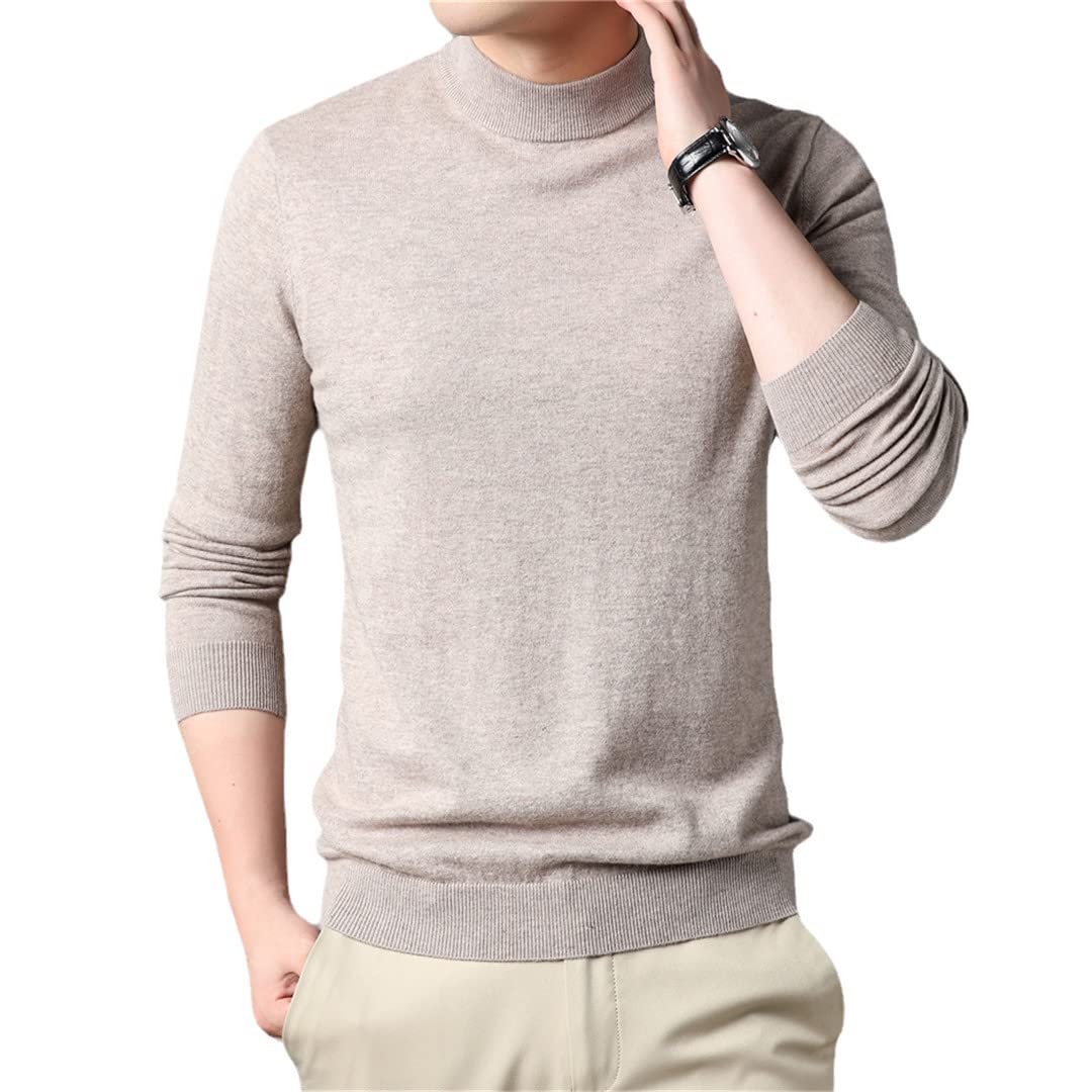 Suéter de lana de los hombres de la ropa de otoño invierno grueso cálido falso cuello suéter de punto suéter de cachemira, caqui, XXXL