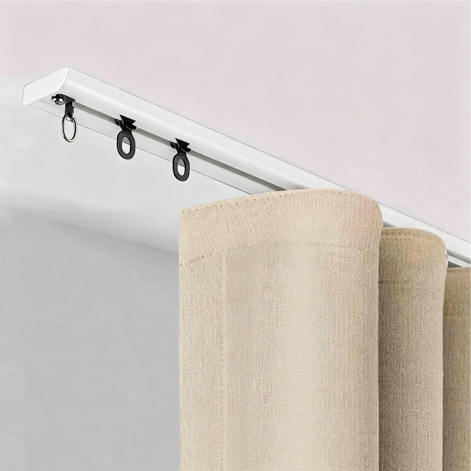Single Curtain Track White/Black RV Curtain Track Ultra-Thin Curtain Track, Aluminum Alloy Curtain Rails Ceiling Mount Curtain Rod Track for Office Home Hotel School(White,460cm(15.1ft))