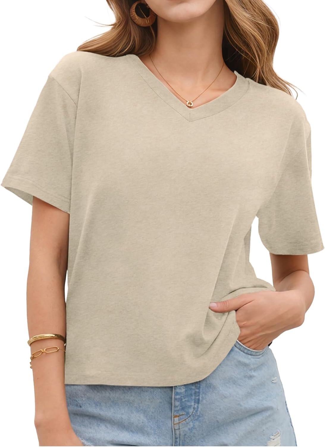 UNCLECAT Women's V Neck Crop Tops 2026 Summer Workout Shirts Basic Cropped Casual Tee