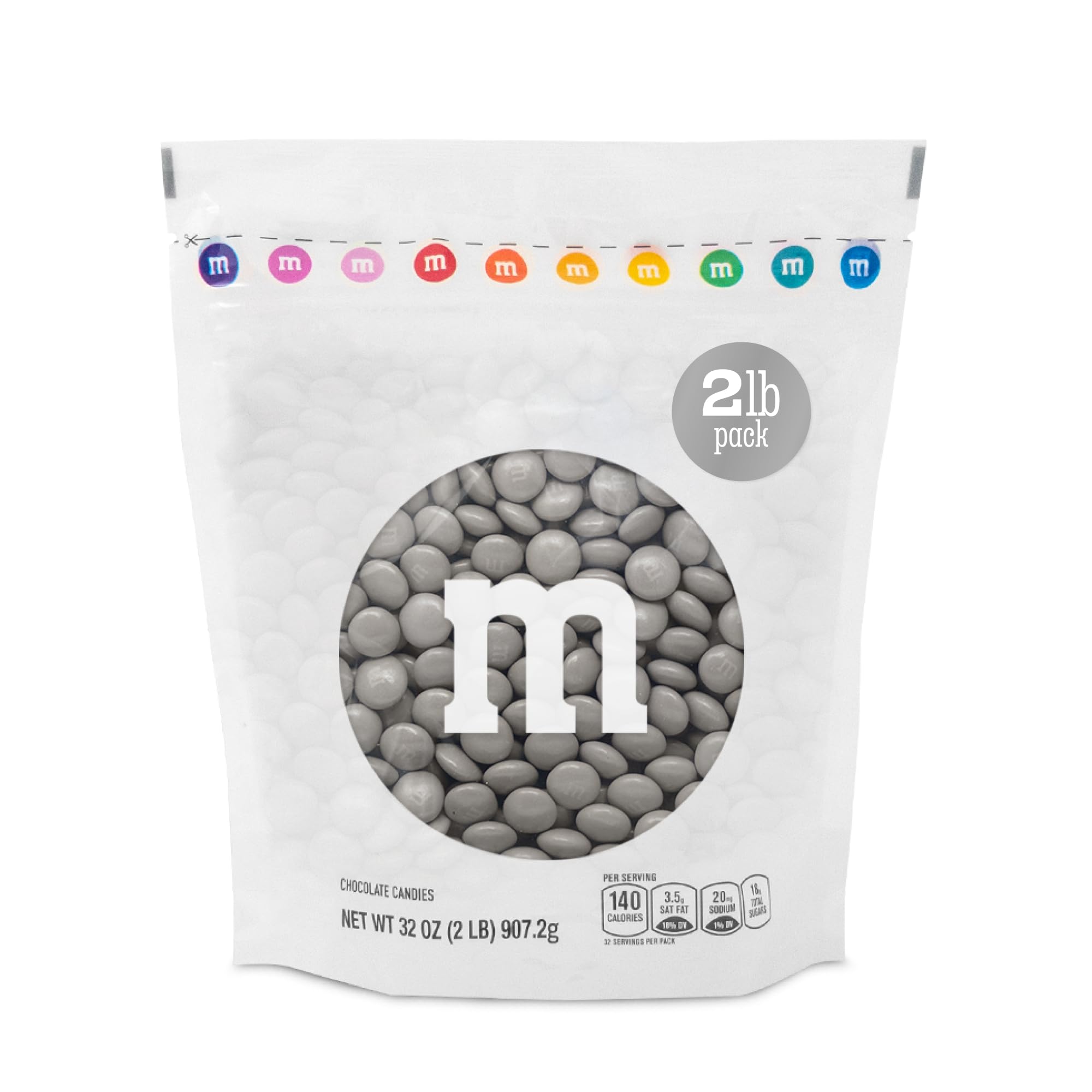 M&M’S WORLD Silver Milk Chocolate Candy Bulk - 2lbs Resealable Pack for Party Favors, Candy Bars, Weddings, Graduations, Birthday Parties, Party Favors, and More