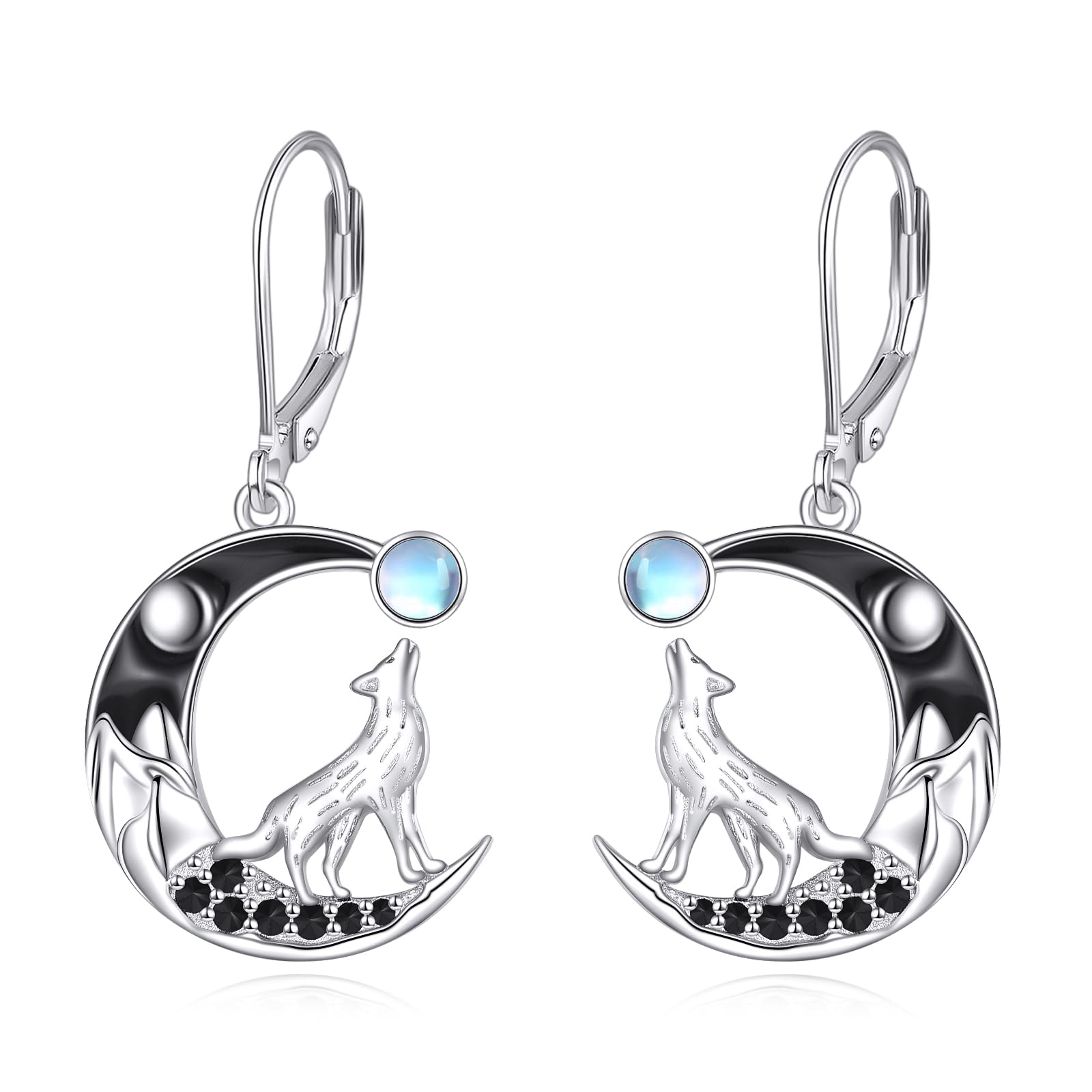 YFN S925 Sterling Silber Wolf Mond Ohrringe Elegante Tier Ohrringe für Frauen Hypoallergen Nickelfrei Geschenk für Freundin Frau Tochter