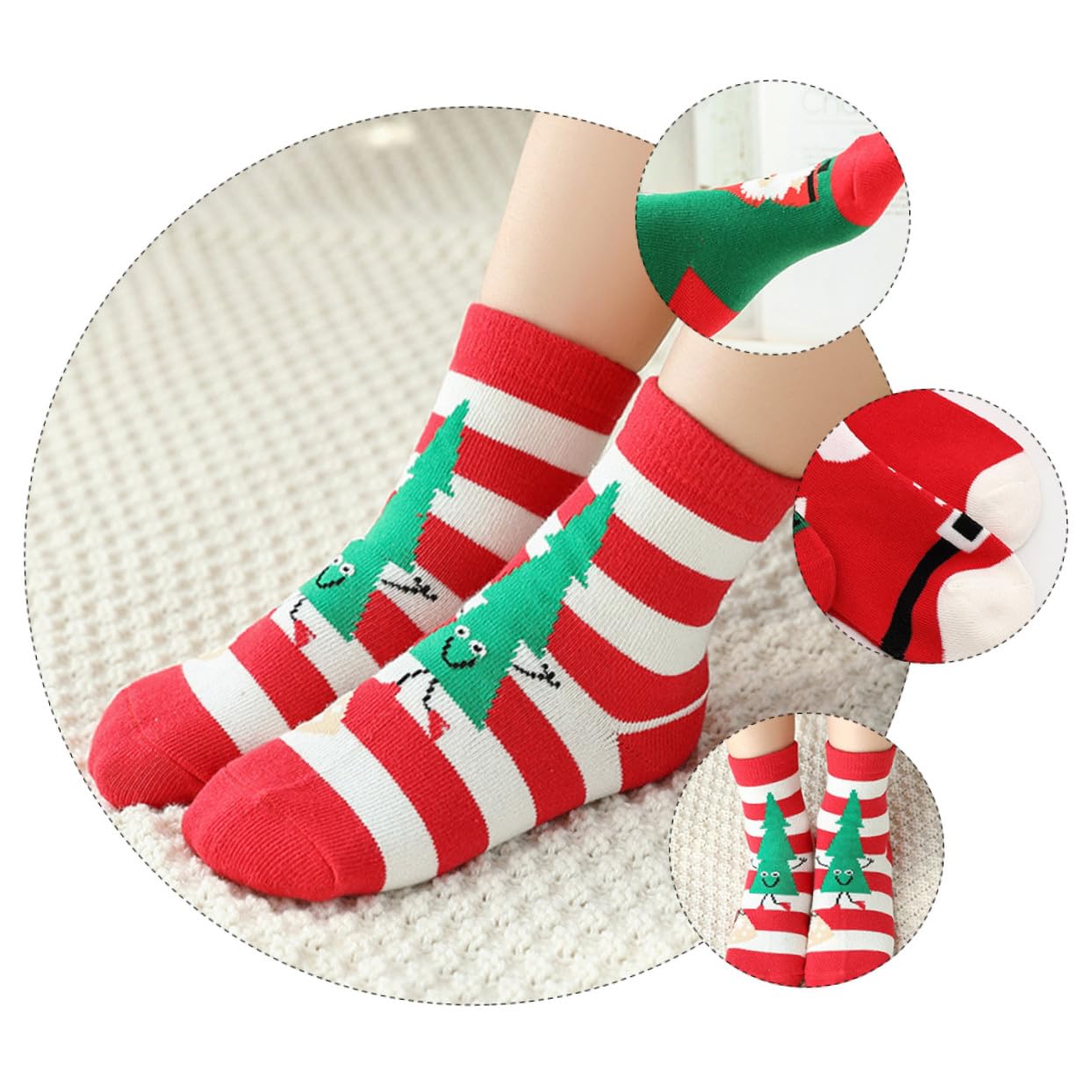 COLLBATH 5paia Calze di Natale per Ragazzo Ragazza Ragazza Calze Medie Cotone Design Cartoni Animati Caldo Comodo per Autunno Inverno
