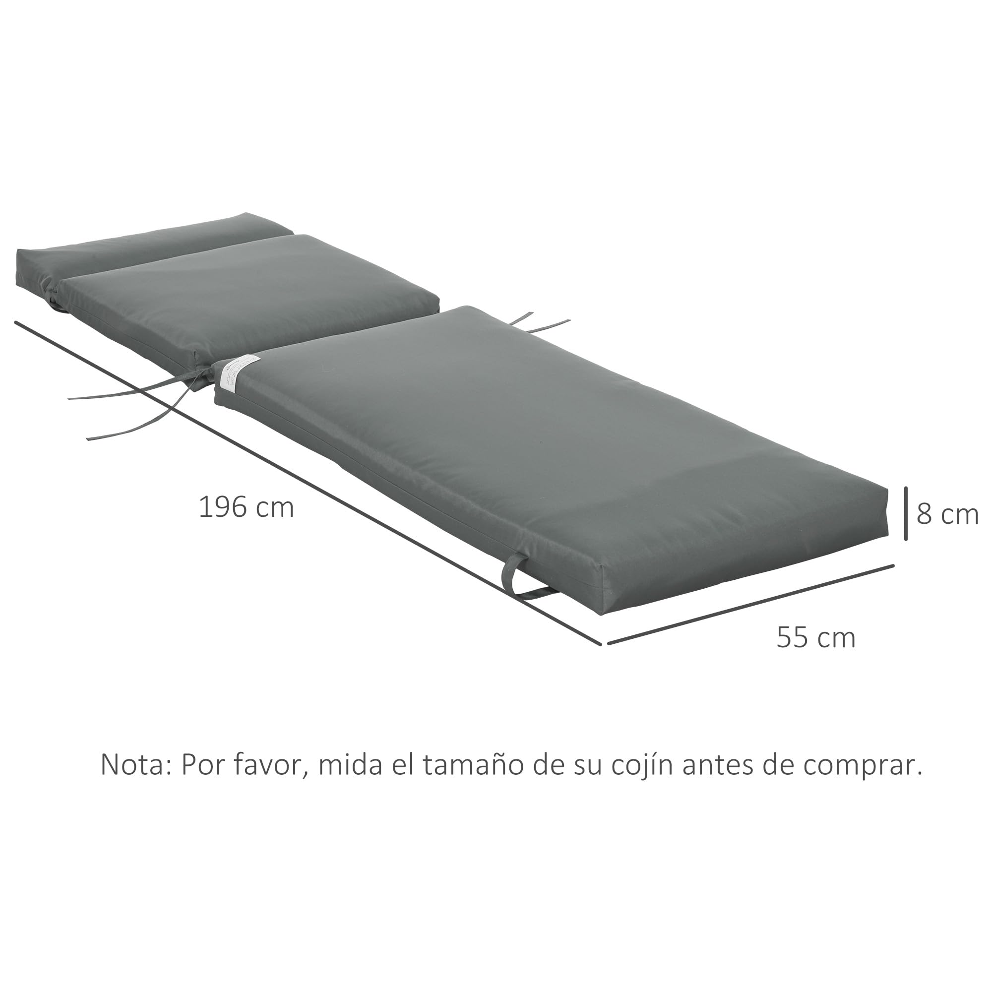 Outsunny Pack 2 Cojines para Tumbona 196x55x8 cm Colchoneta para Tumbona Acolchado Colchón para Silla de Jardín Terraza Balcón Cojines SOLO Gris