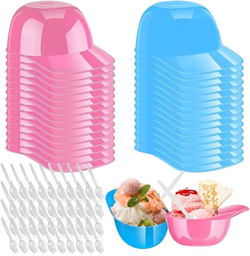 YardGo Paquete de 30 cuencos de helado para casco de béisbol, 8 onzas, mini cuenco para gorra de béisbol con 40 cucharas, mini tazas de postre,
