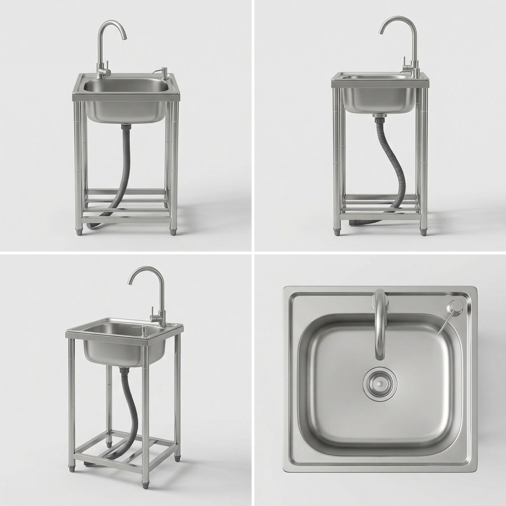 Lavello in Cucina Acciaio Inox Autoportante 42x37x82cm 1 Vasca Mobile Interno e Esterno Vasca singola Lavandino Commerciale per lavanderia, bar, garage o ristorante,Facile Da Pulir
