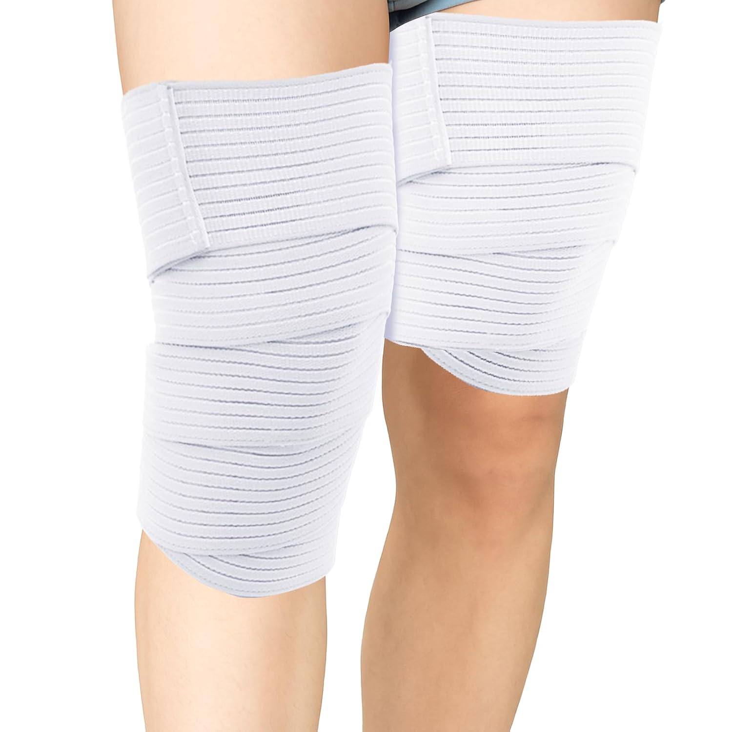 2 Pcs Hamstring & Thigh Compression Wraps, Adjustable Thigh Support for Men and Women, Versatile Compression Bandage Sleeve for Legs, Shin Splint Guard for Football, Tennis, Volleyball(Skin Color)