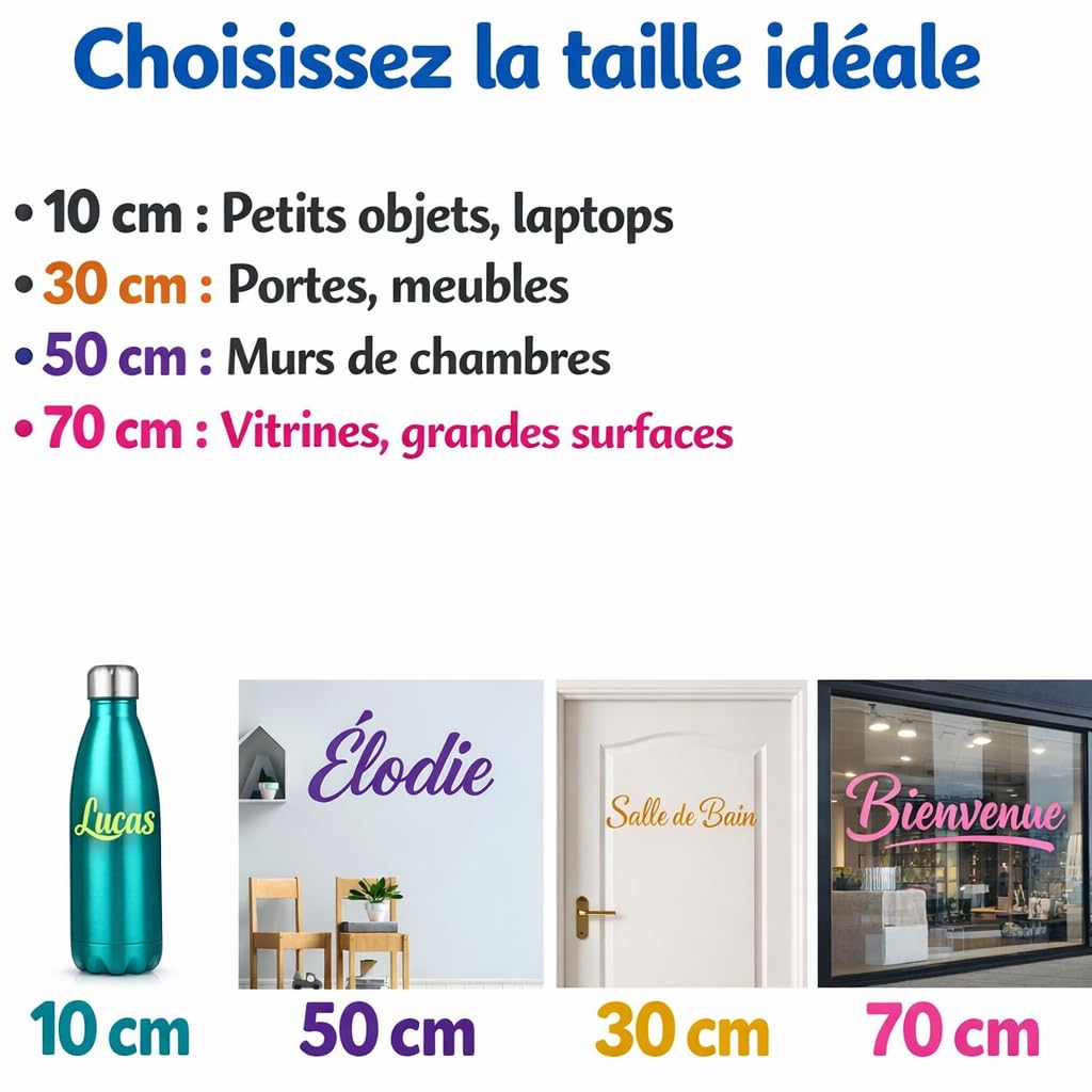 Sticker Prénom Personnalisé en Vinyle – Texte Sur Mesure Mur, Chambre Bébé & Enfant, Porte, Meuble, Voiture – 21 Couleurs – Décoration Murale Facile à Poser – LENIDESIGN