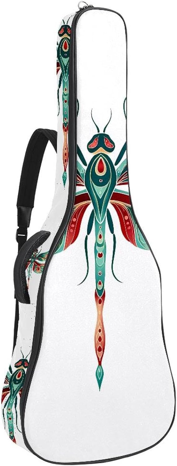 Aesthetic Dragonfly Acoustic Guitar Gig Bag, 1 cm Thick Padding Waterproof Guitar Bag Backpack for 40 41 42 Inch Electric Bass Classical Guitars