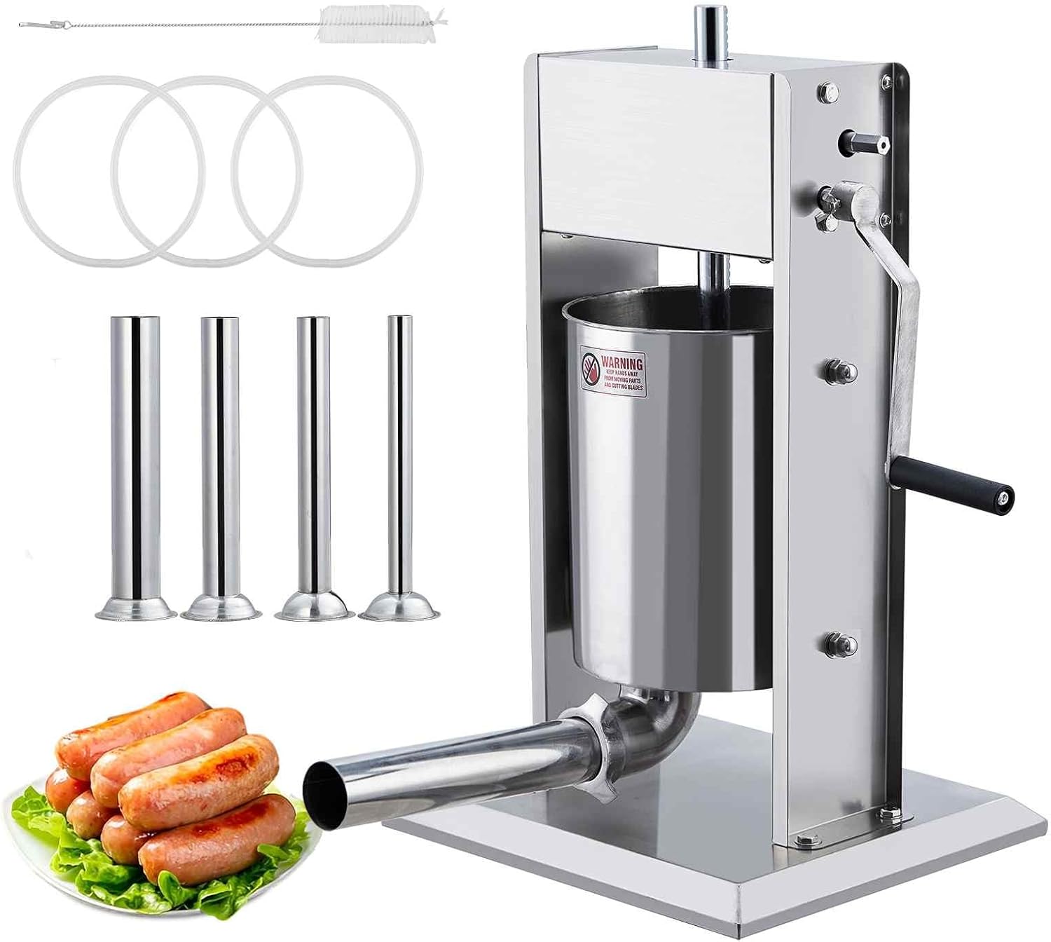 GarveeHome Sausage Stuffer, Manual 11 LBS/5 L Sausage Maker Machine, Meat Stuffer with Dual Speed, Stainless Steel Heavy Duty Sausage Filler with 4 Stuffing Tubes, for Commercial and Home Use