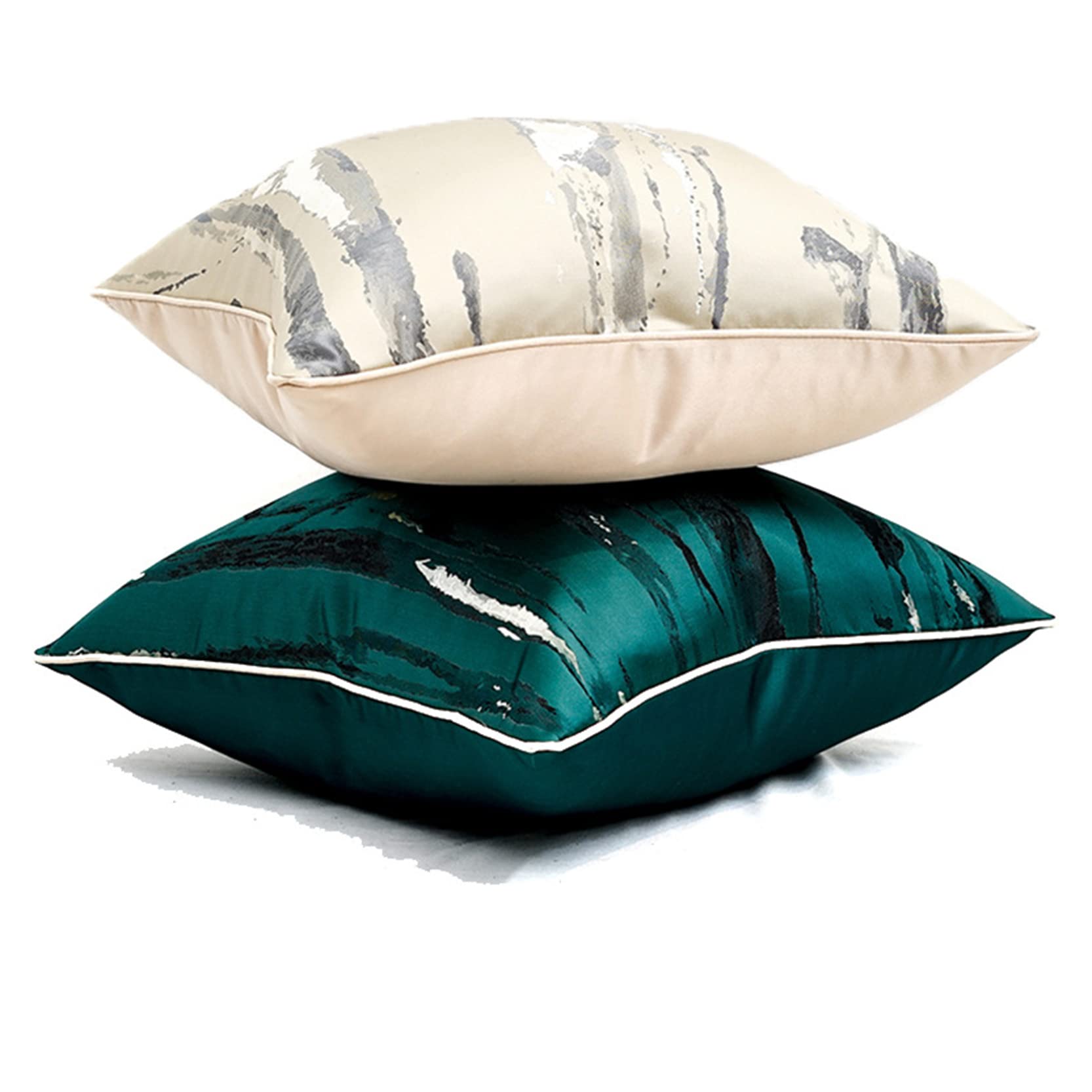 Funda de Almohada Decorativa Seda Estilo Chino for Hotel, Juego 2 Fundas cuadradas Modernas y Sencillas con Cremallera Oculta(Beige,50x50cm)
