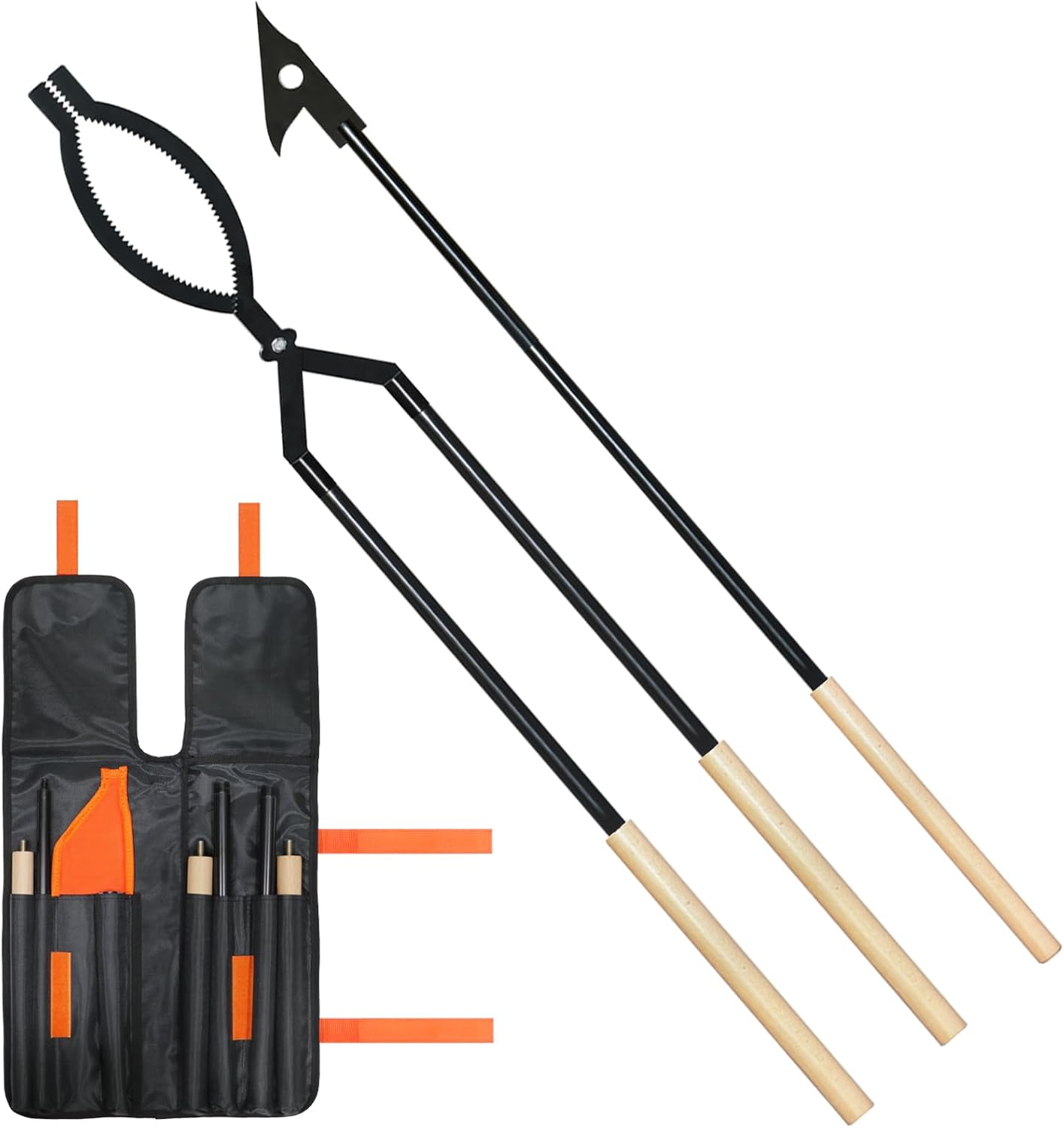 42" Fire Tongs Firewood Log Grabbers and Fire Poker Set, Portable Detachable Heavy Duty Large Fire Tongs Fire Poker Tools Set for Fire Pit, Fireplace, Camping, Bonfires Outdoor/Indoor