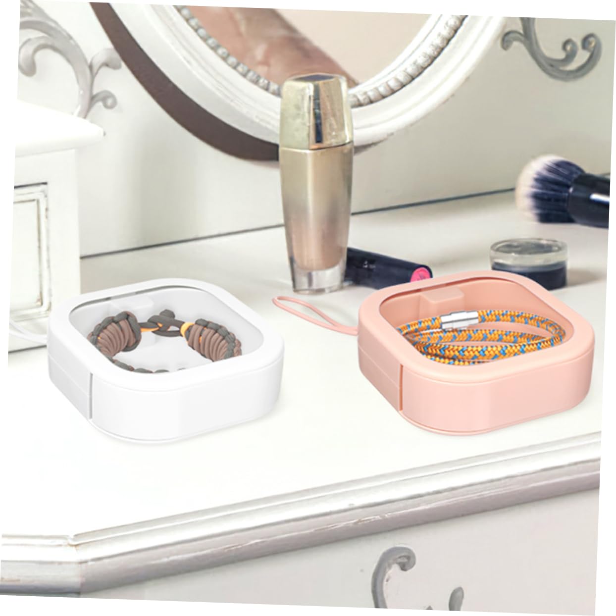 LIFKOME 4 Stück Aufbewahrungsbox für Haaraccessoires aus Abs und Tpe Weiß Tragbar und Leicht zu Reinigen für Haargummis und Haarschmuck