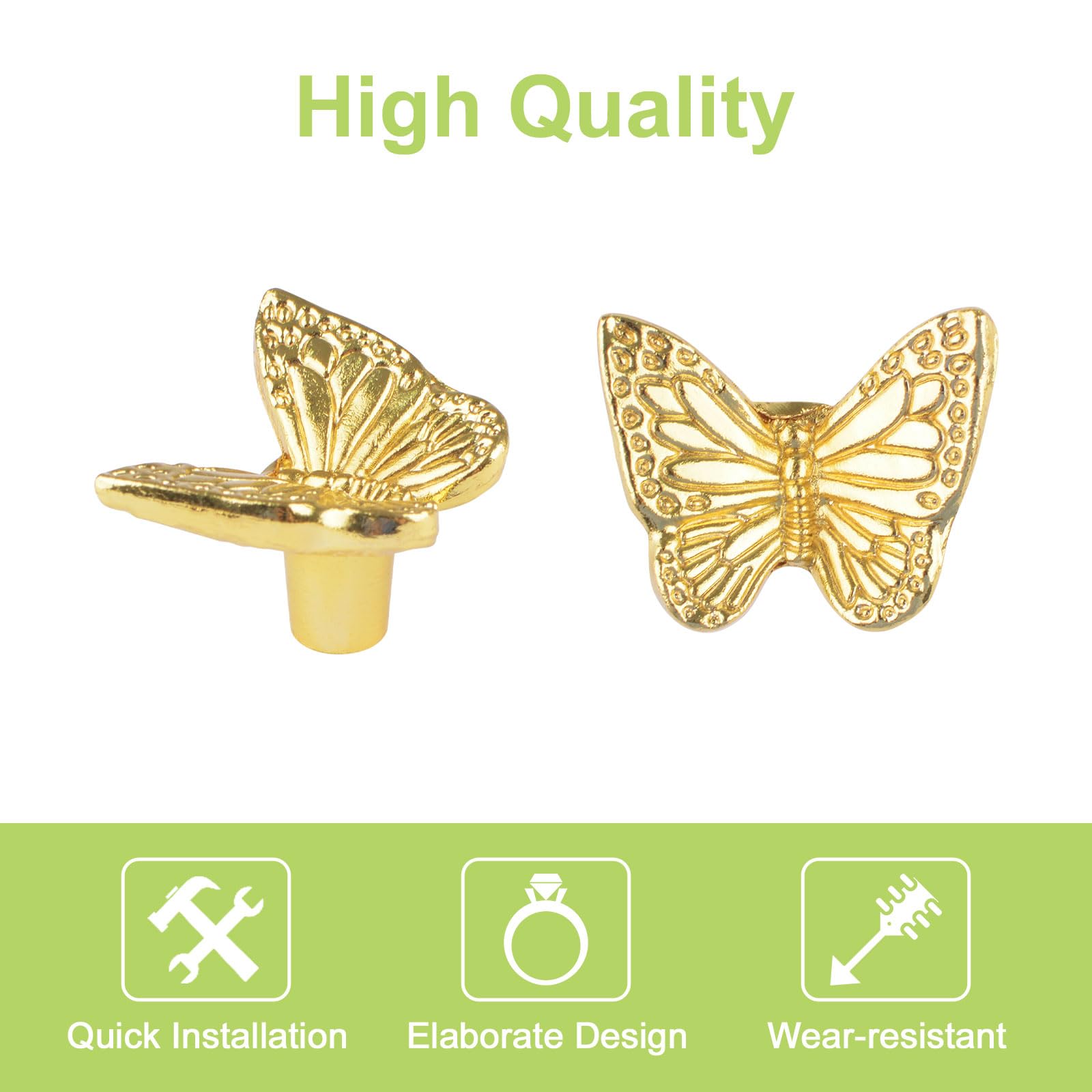 UFURMATE 12Pcs Drawer Knob Zinc Alloy Pulls Knobs Antique Pull Handles Single Hole Furniture Cabinet Knobs with Screws for Drawer Cupboard (Gold Butterfly) - Image 3