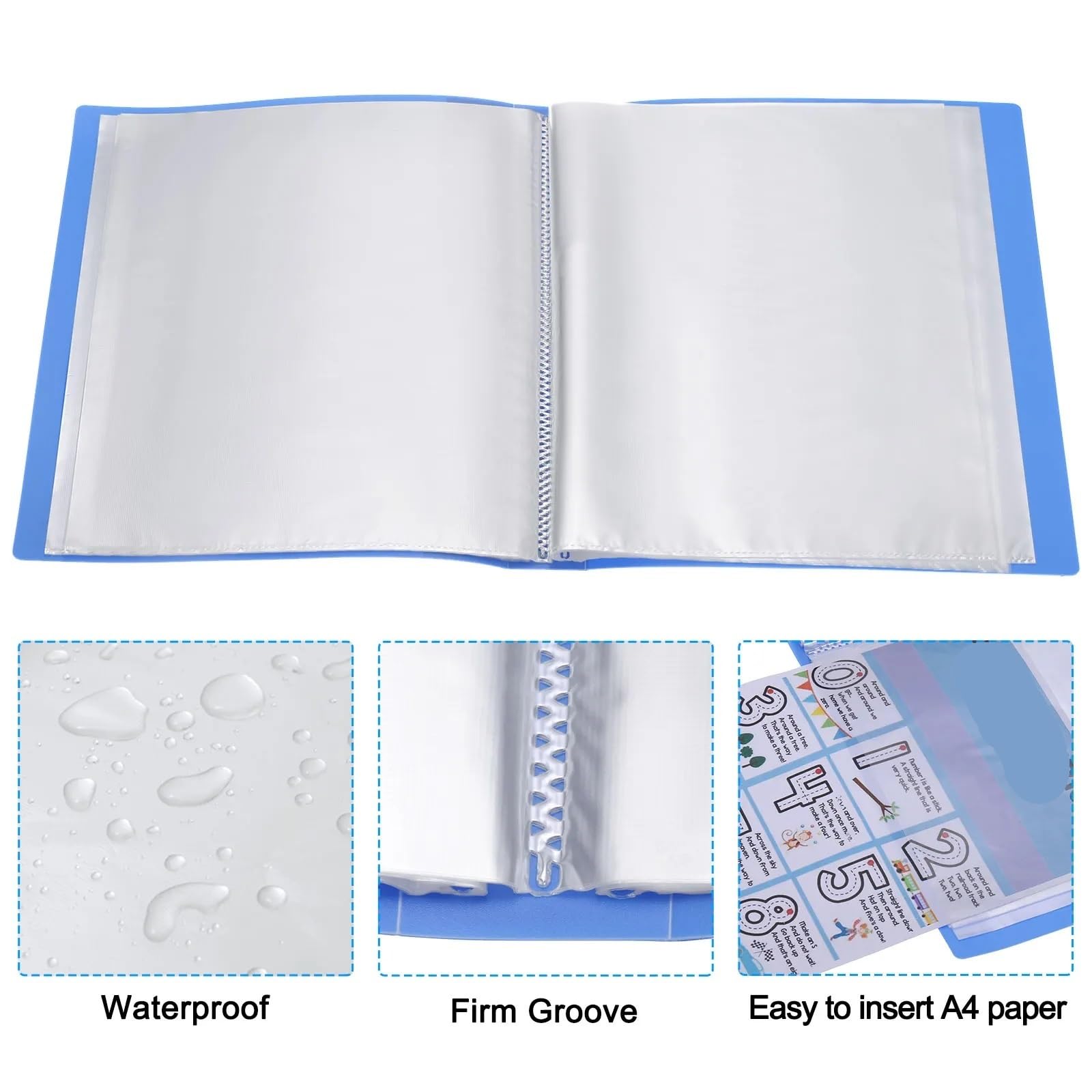 2PCS A4 Display Buch Datei Ordner Dokument Organizer Portfolio Binder mit Klaren Kunststoff Blatt Schutz Ärmeln for Kunstwerk für Dokumente, Urkunden(80 Pages Dark Blue)