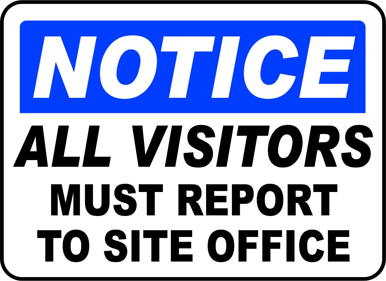 INDIGOS UG - Pegatinas - Seguridad - Advertencia - All Visitors Report Site Office Sign 254mmx177mm - Decal for Office - Oficina - Empresa - Escuela