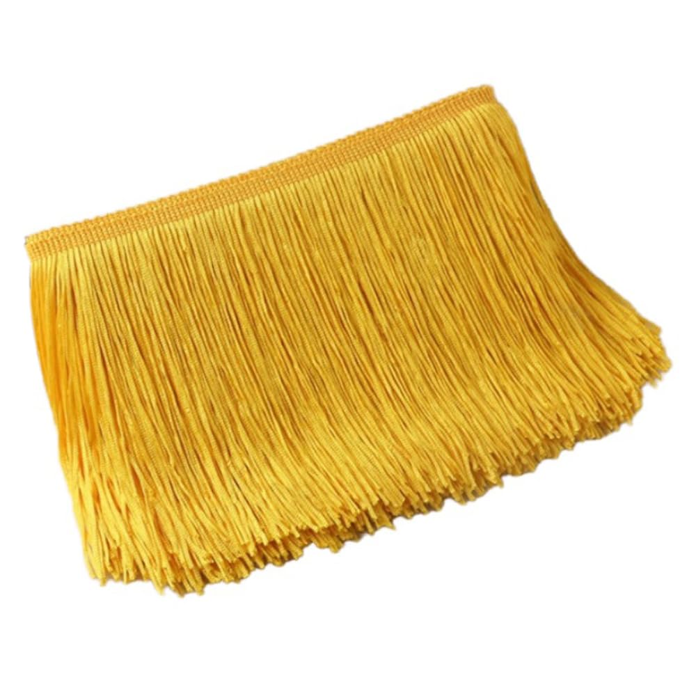 Blausky 20 cm x 5 m Wide Tassel Fringe Trim Dance Fringe Cut Fringe Silky Fringe Ribbon Decorative Ribbon Fringe Trim Ribbons for Sewing, for Latin Dress Lingerie Curtains, Gold C