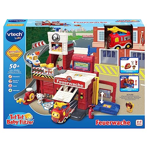 Vtech TUT TUT Baby Flitzer - Feuerwache – Interaktives Feuerwehr-Spielset mit beweglichen Elementen, Melodien und Liedern und TUT TUT Baby Flitzer Feuerwehrauto – Für Kinder von 1-5 Jahren