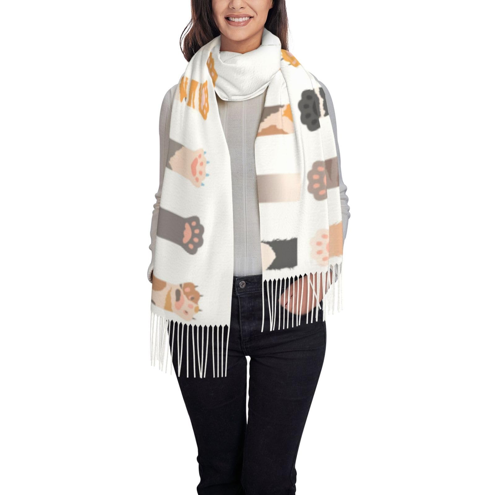 Fjqwklf Unisex As Pic Shawl Wraps For Women, Cat Cat Pattern Cat Claws Scarf For Women, Ladies Scarves, Large Soft Winter Warm Scarves